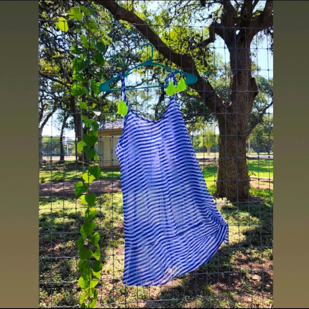 NWOT Blue & White Stripy Beach Cover With Tassels